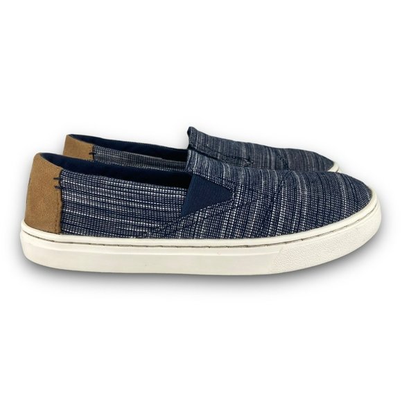 Toms Luca Striped Chambray Sneakers 10011484 Slip On Navy Blue Youth 3.5 Women 5 - Picture 1 of 10